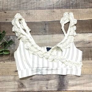 American Eagle Striped Lace Cami Crop Top Medium